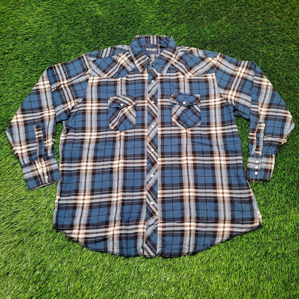 VTG 90s Wrangler Western Pearl Snap Flannel Mens 2XL / Oversized XL Baggy